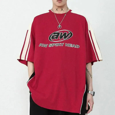 RED AND WHITE SHORT-SLEEVED SHIRT WITH RED OVERSIZED FIT