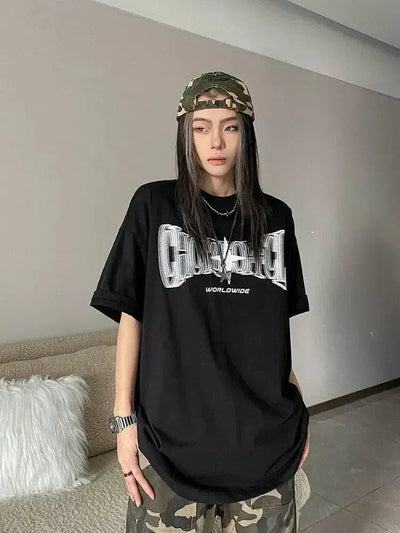 RED OVERSIZED Y2K VINTAGE T-SHIRT WITH STAR DESIGN