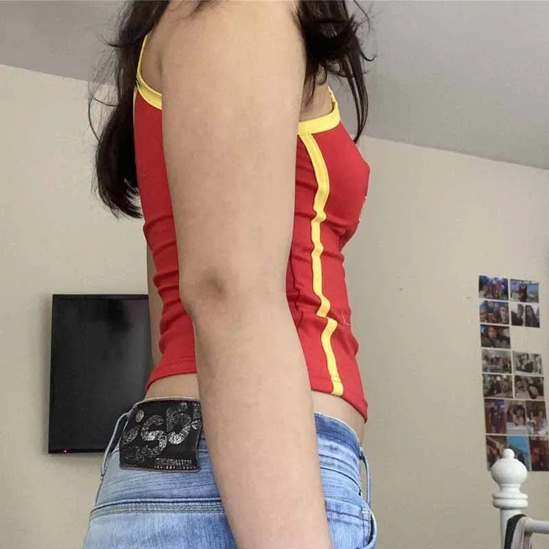 RED TANK TOP WITH YELLOW TRIM COTTON PRINT CASUAL