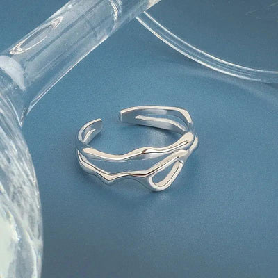 SILVER DOUBLE-BANDED OPEN RING WITH HOLLOW CENTER FOR EVERYDAY WEAR