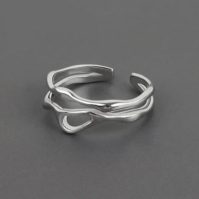 SILVER DOUBLE-BANDED OPEN RING WITH HOLLOW CENTER FOR EVERYDAY WEAR