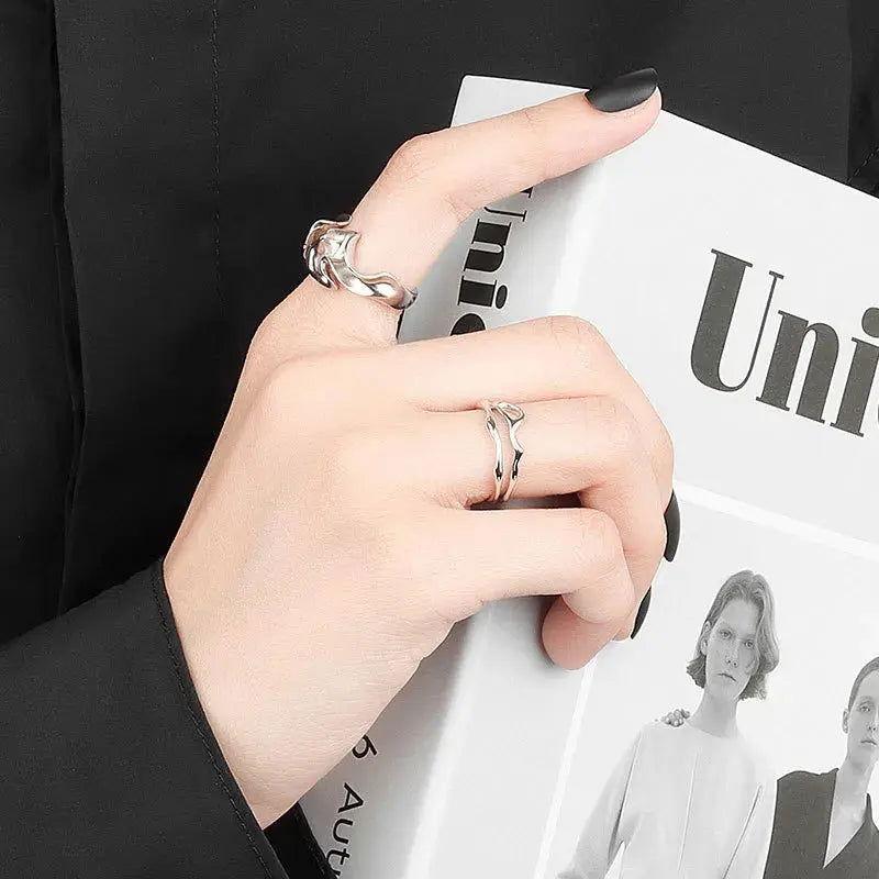 SILVER DOUBLE-BANDED OPEN RING WITH HOLLOW CENTER FOR EVERYDAY WEAR