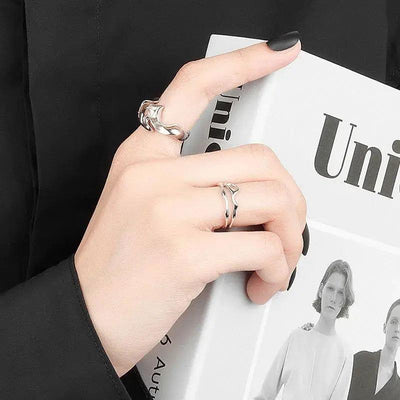 SILVER DOUBLE-BANDED OPEN RING WITH HOLLOW CENTER FOR EVERYDAY WEAR