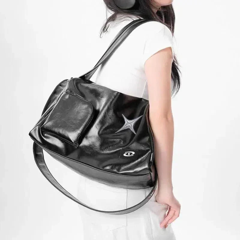 SILVER METALLIC Y2K TOTE BAG - TRENDY FASHION ACCESSORY