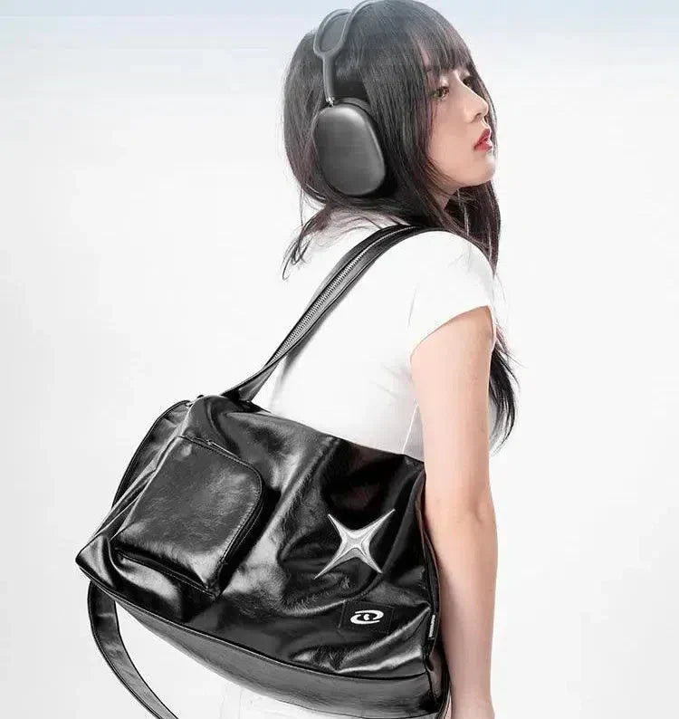 SILVER METALLIC Y2K TOTE BAG - TRENDY FASHION ACCESSORY
