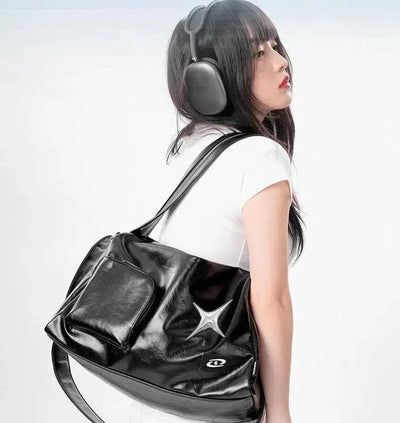SILVER METALLIC Y2K TOTE BAG - TRENDY FASHION ACCESSORY