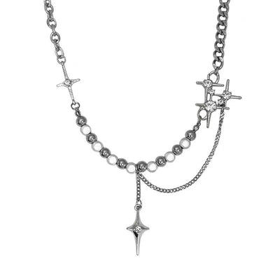 SILVER STAR AND PEARL NECKLACE WITH TOGGLE CLOSURE - UNISEX PEARL NECKLACE