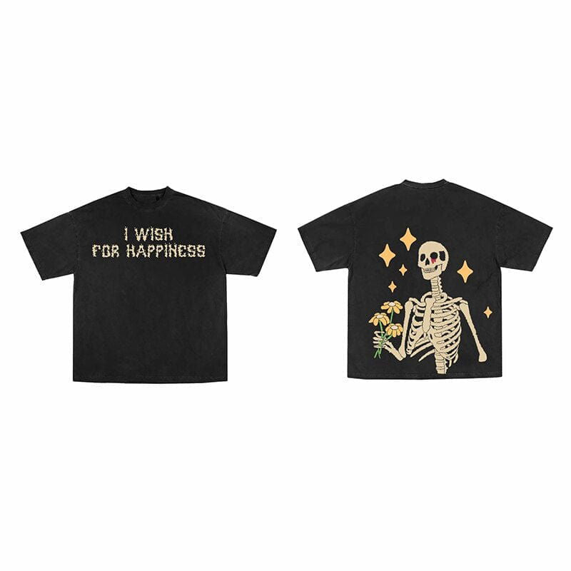 SKELETON AND FLOWERS BLACK TEE SHIRT LOVELY