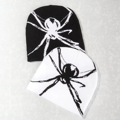 SPIDER-THEMED KNIT BEANIES SET WITH SPIDER WEB DESIGN