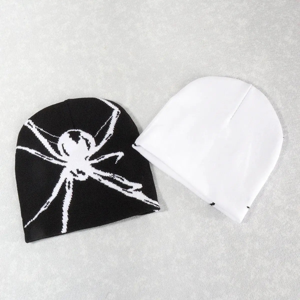 SPIDER-THEMED KNIT BEANIES SET WITH SPIDER WEB DESIGN
