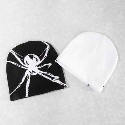 SPIDER-THEMED KNIT BEANIES SET WITH SPIDER WEB DESIGN