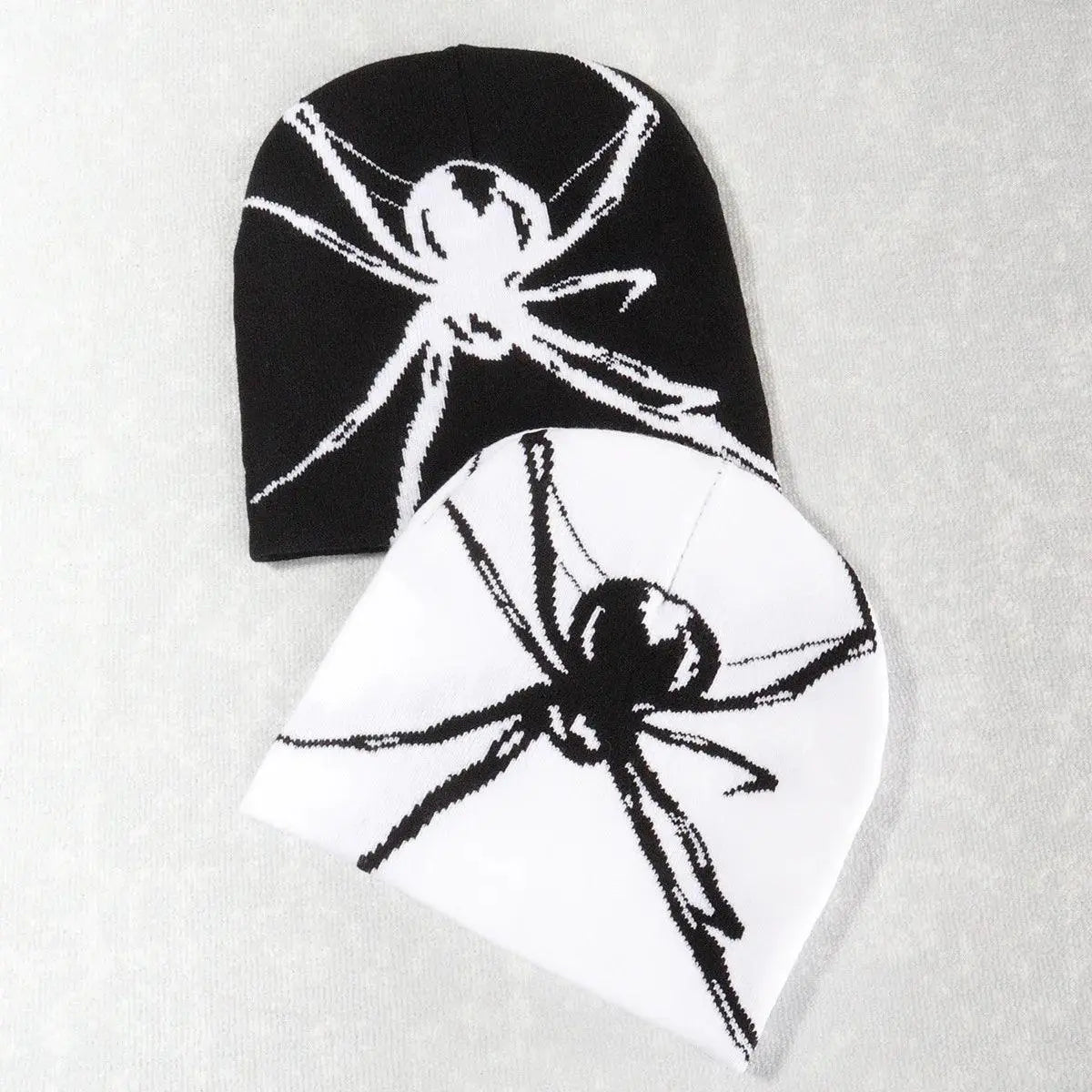 SPIDER-THEMED KNIT BEANIES SET WITH SPIDER WEB DESIGN