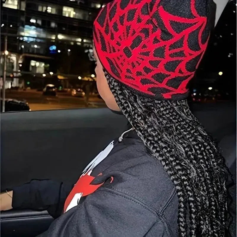 SPIDER WEB BEANIE WITH WHITE DESIGN