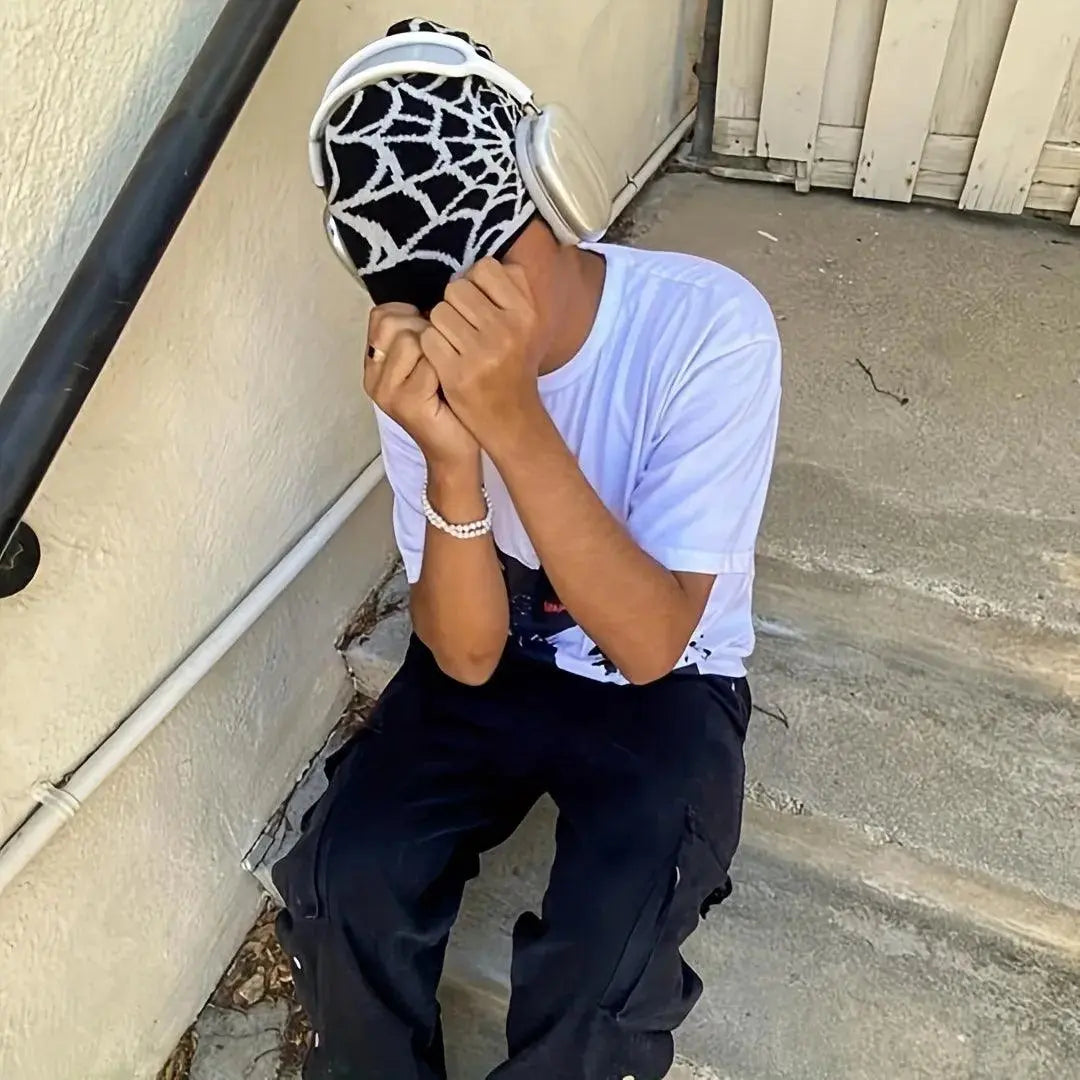 SPIDER WEB BEANIE WITH WHITE DESIGN