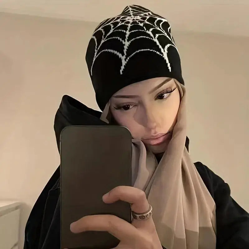 SPIDER WEB BEANIE WITH WHITE DESIGN