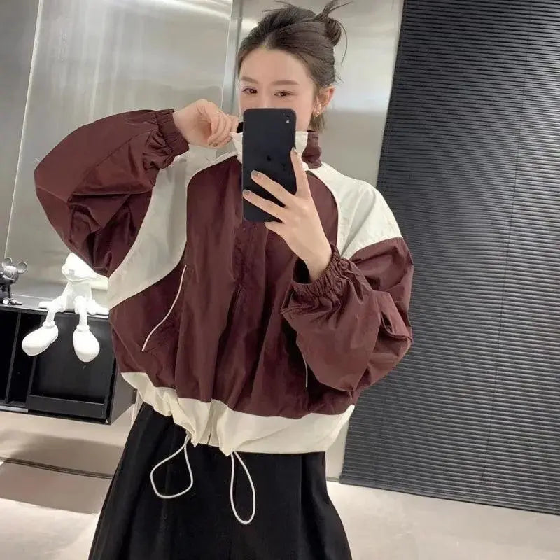TWO-TONE CROPPED JACKET WITH OVERSIZED PATCHWORK DESIGN