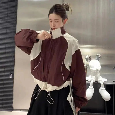 TWO-TONE CROPPED JACKET WITH OVERSIZED PATCHWORK DESIGN