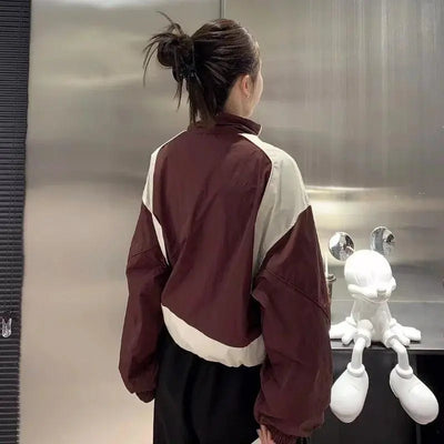 TWO-TONE CROPPED JACKET WITH OVERSIZED PATCHWORK DESIGN
