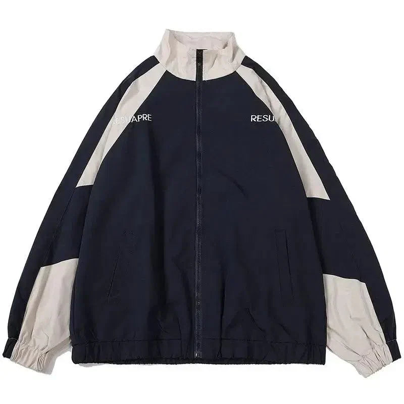 TWO-TONE ZIP-UP JACKET HIP HOP VARSITY STYLE