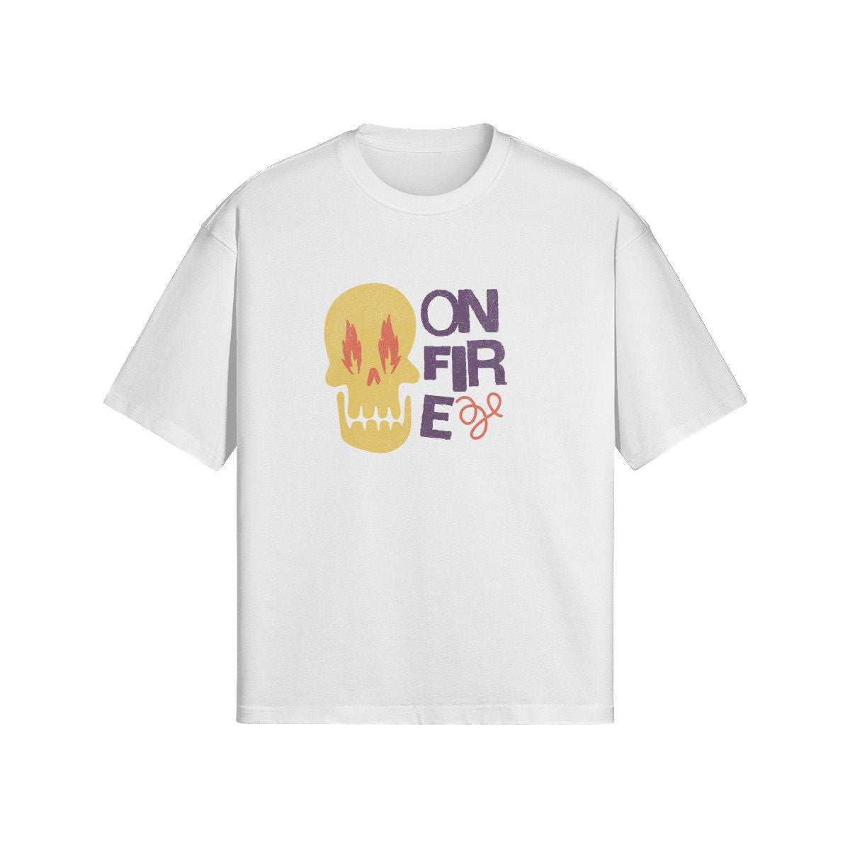 UNISEX BURNING SKULL TEE SHIRT - WHITE GRAPHIC T-SHIRT
