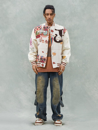 VARSITY JACKET WITH PATTERNED DESIGN IN COTTON LINEN BLEND