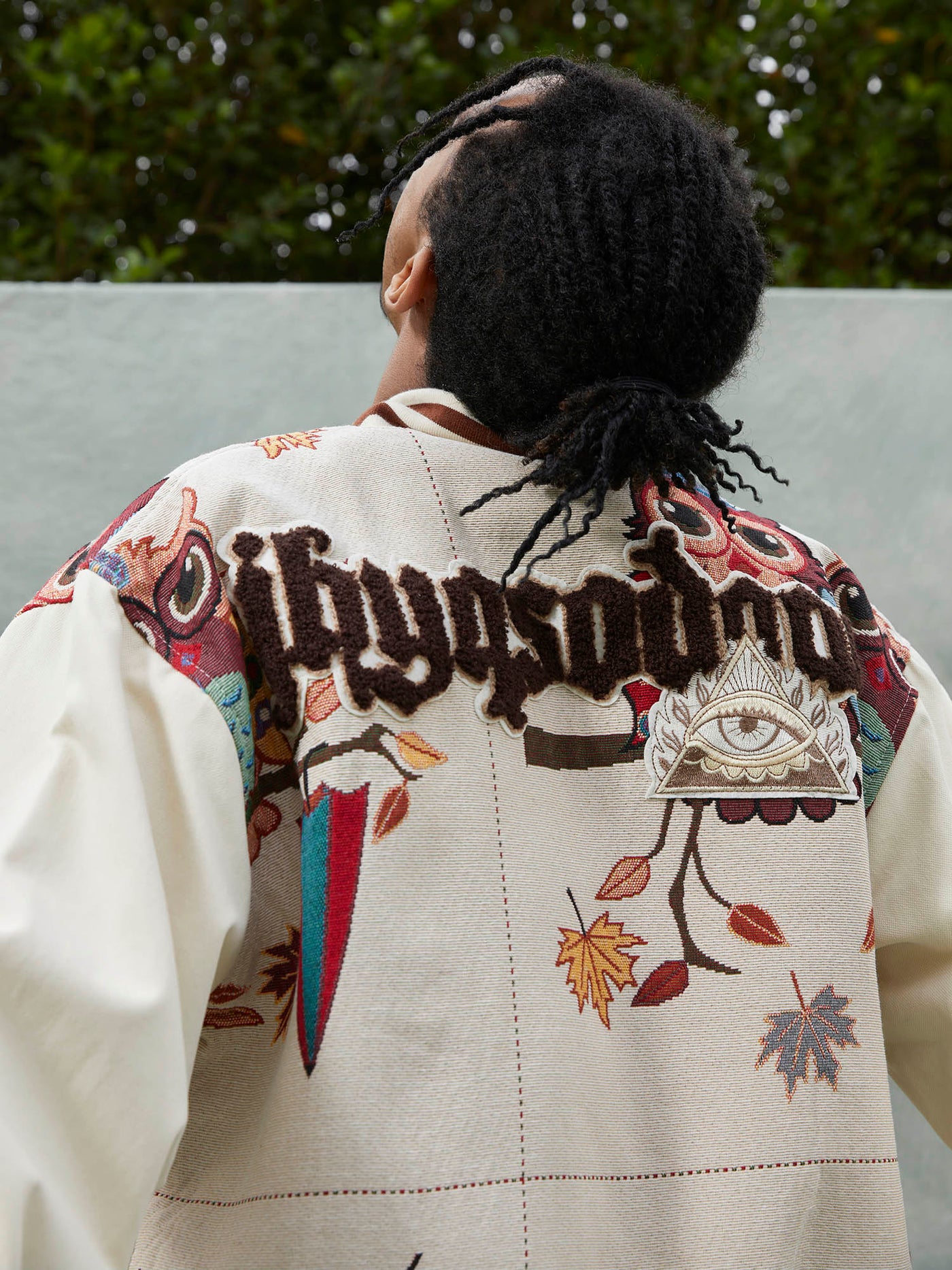 VARSITY JACKET WITH PATTERNED DESIGN IN COTTON LINEN BLEND