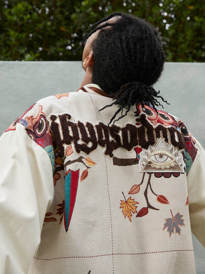 VARSITY JACKET WITH PATTERNED DESIGN IN COTTON LINEN BLEND