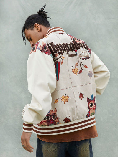 VARSITY JACKET WITH PATTERNED DESIGN IN COTTON LINEN BLEND