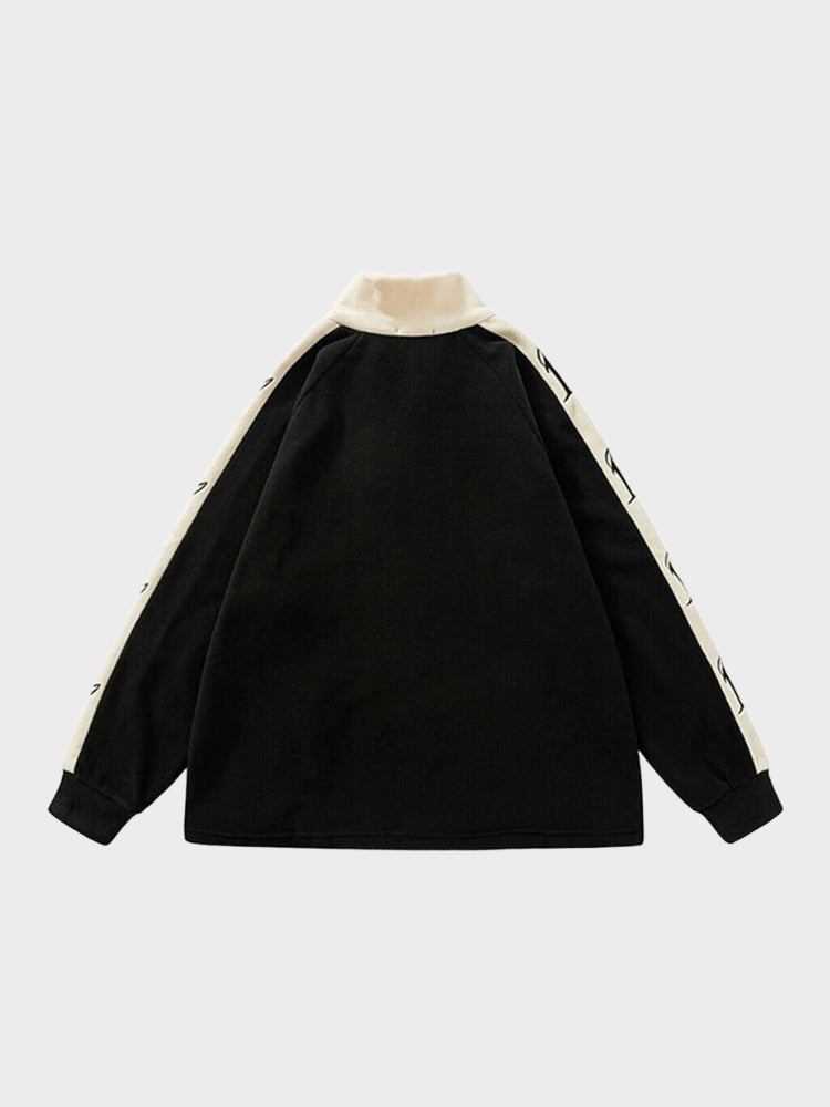 VINTAGE FLEECE JACKET IN BROWN AND CREAM VARSITY STYLE