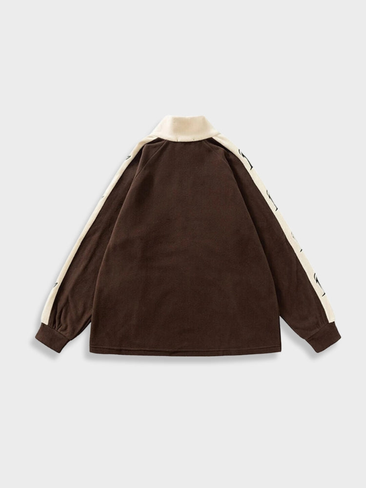 VINTAGE FLEECE JACKET IN BROWN AND CREAM VARSITY STYLE
