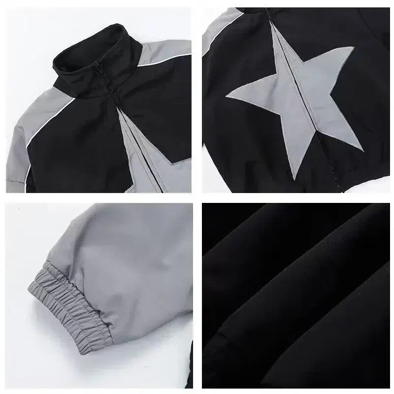 VINTAGE STAR BOMBER JACKET IN BLACK AND GRAY