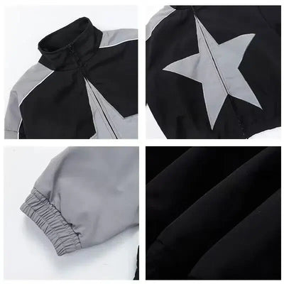 VINTAGE STAR BOMBER JACKET IN BLACK AND GRAY