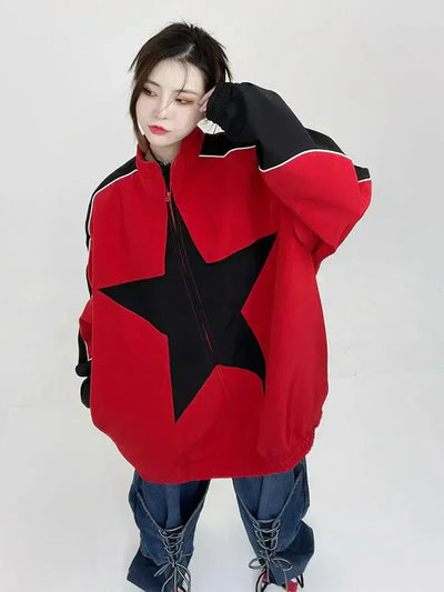 VINTAGE STAR BOMBER JACKET IN BLACK AND GRAY
