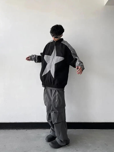 VINTAGE STAR BOMBER JACKET IN BLACK AND GRAY