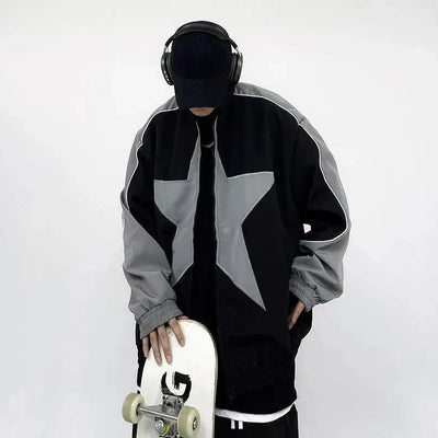 VINTAGE STAR BOMBER JACKET IN BLACK AND GRAY