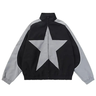 VINTAGE STAR BOMBER JACKET IN BLACK AND GRAY