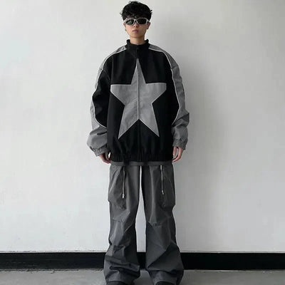 VINTAGE STAR BOMBER JACKET IN BLACK AND GRAY
