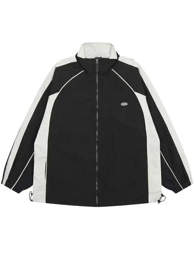 VINTAGE Y2K TRACK JACKET IN BLACK AND WHITE FOR TIMELESS STYLE