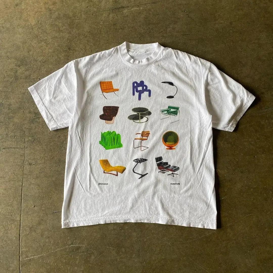 WHITE CAR GRAPHIC T-SHIRT Y2K COTTON STREETWEAR