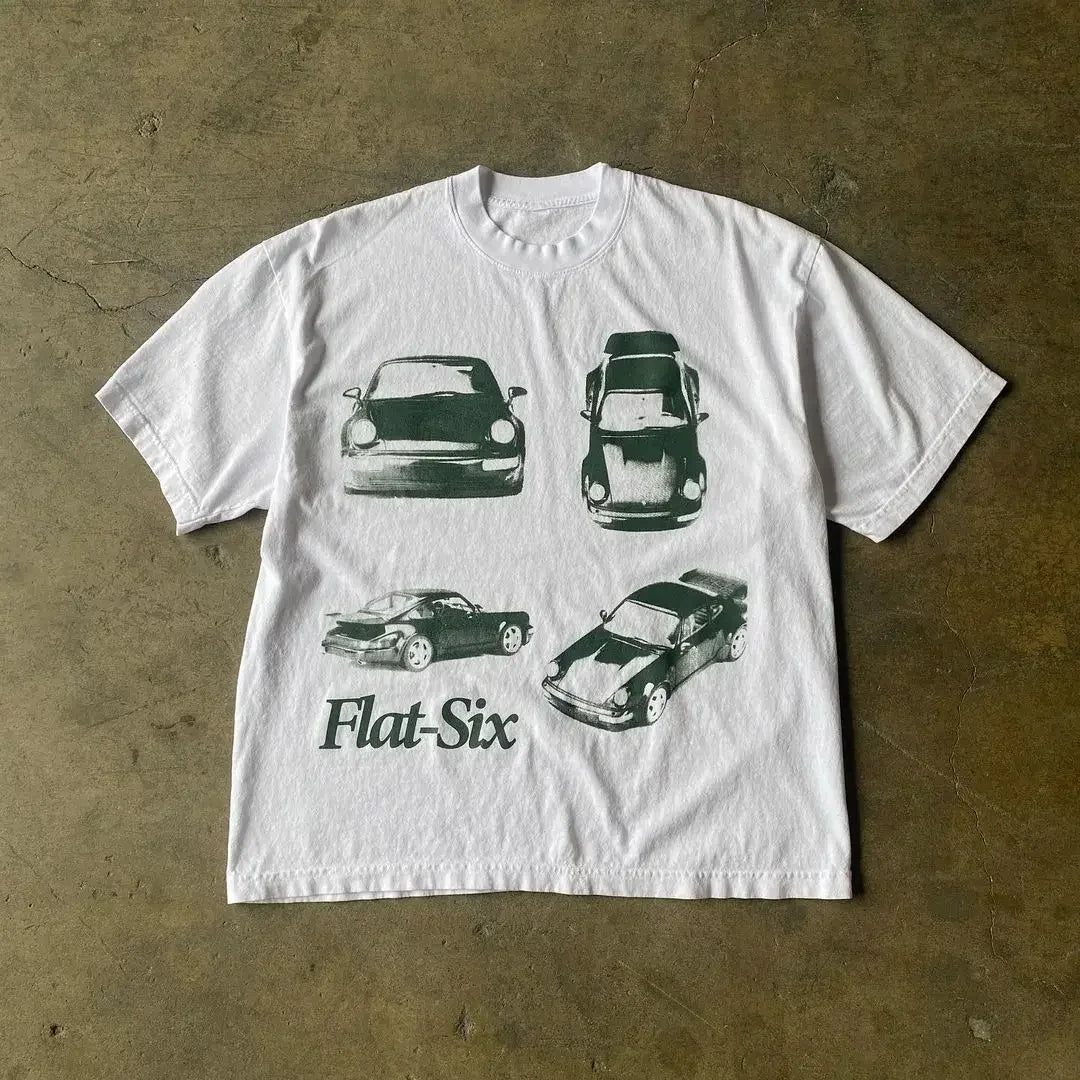 WHITE CAR GRAPHIC T-SHIRT Y2K COTTON STREETWEAR