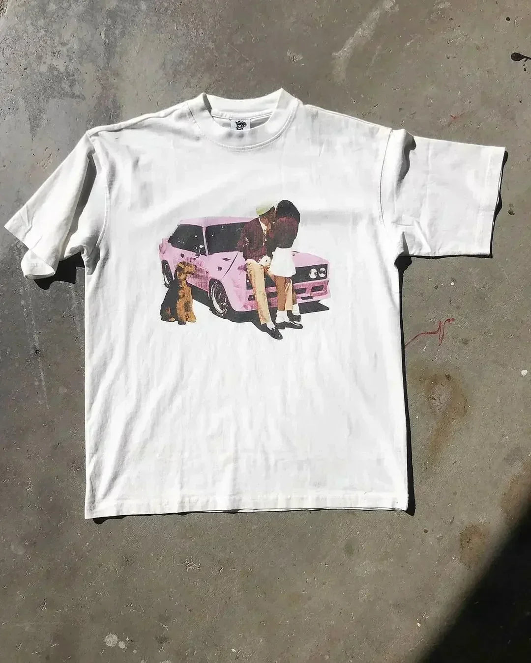 WHITE CAR GRAPHIC T-SHIRT Y2K COTTON STREETWEAR