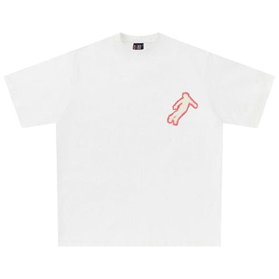 WHITE DIE T-SHIRT FOR TRUE CRIME FANS WITH PINK FIGURE DESIGN
