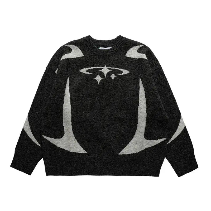 WHITE KNIT GRAPHIC PULLOVER SWEATER UNISEX PULLOVER