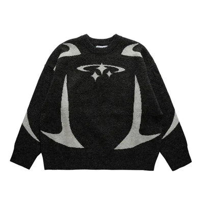 WHITE KNIT GRAPHIC PULLOVER SWEATER UNISEX PULLOVER