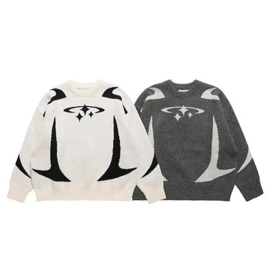 WHITE KNIT GRAPHIC PULLOVER SWEATER UNISEX PULLOVER