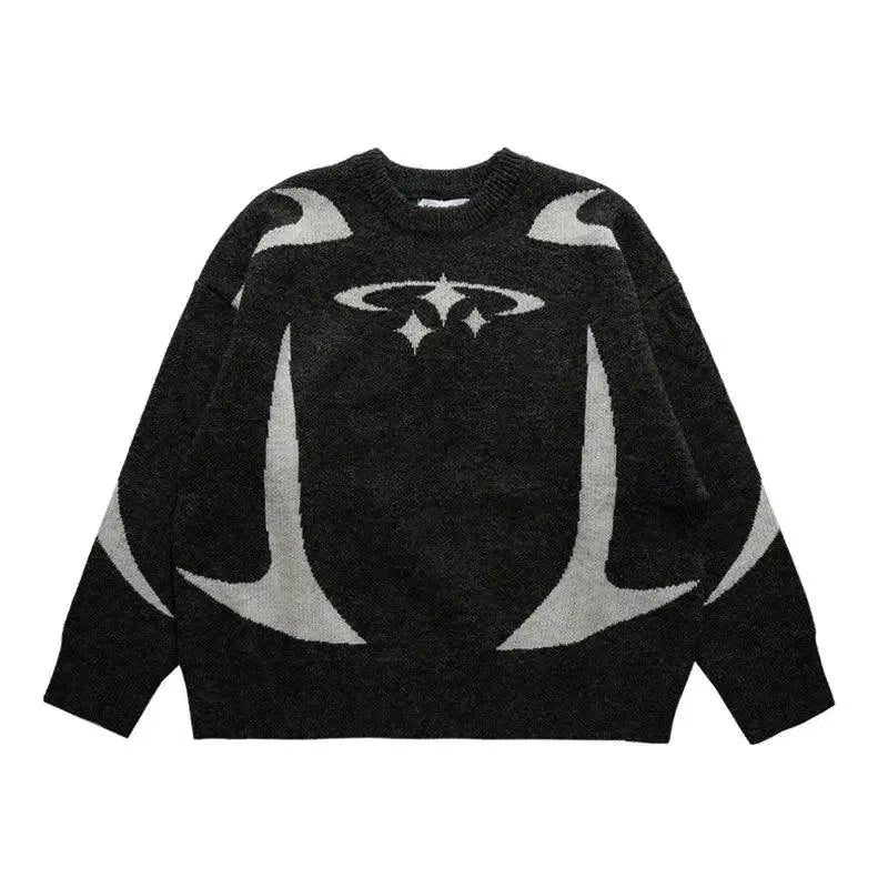 WHITE KNIT GRAPHIC PULLOVER SWEATER UNISEX PULLOVER