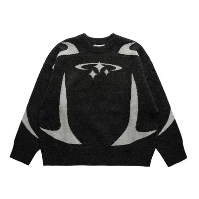 WHITE KNIT GRAPHIC PULLOVER SWEATER UNISEX PULLOVER
