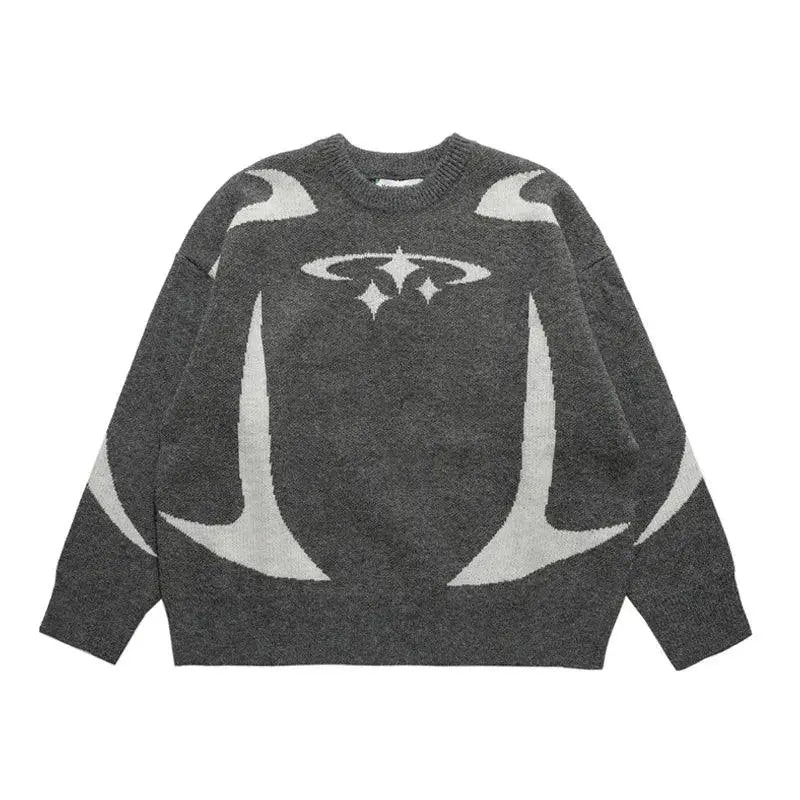 WHITE KNIT GRAPHIC PULLOVER SWEATER UNISEX PULLOVER
