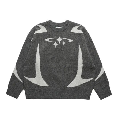 WHITE KNIT GRAPHIC PULLOVER SWEATER UNISEX PULLOVER