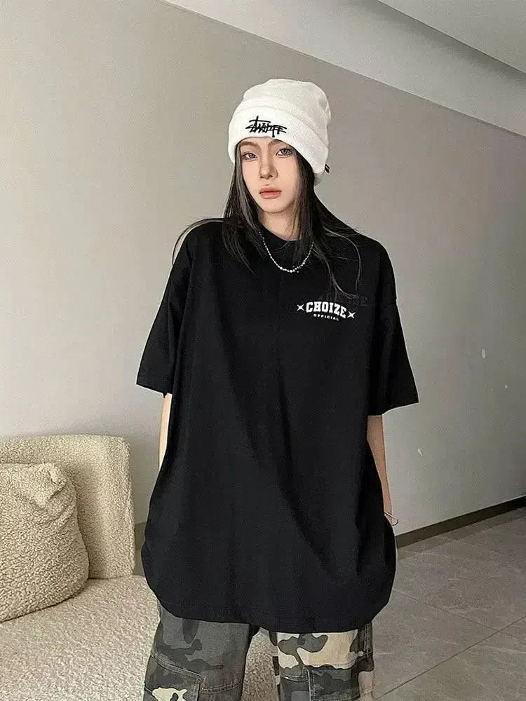 WHITE OVERSIZED COTTON T-SHIRT WITH BLUE GRAPHIC